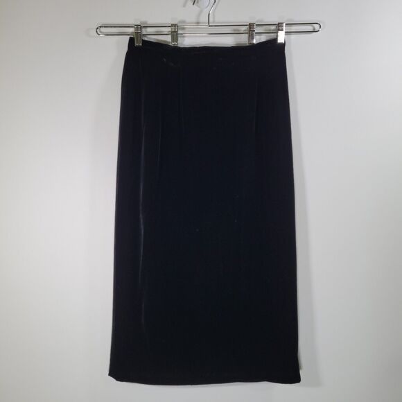 TALBOTS Black Velvet Silk Blend Maxi Skirt Size 12 Back Slit Lined Gothic - Picture 1 of 8